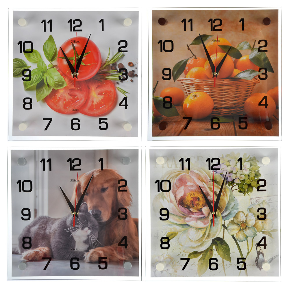 Часы настенные, 25х25см, стекло, 4 дизайна, арт.№ 581-819