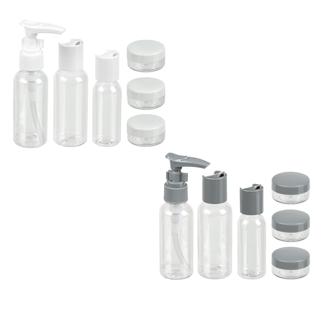 Набор для косметики дорожный 6 предметов (2 шт–50мл,1 шт–30мл, 3 шт–10гр) тм ЮНИLOOK, пластик, 2 цв., арт.№ 357-287