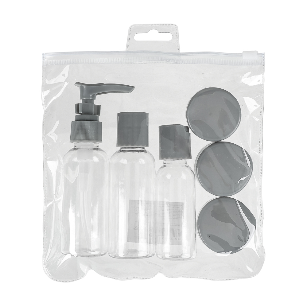 Набор для косметики дорожный 6 предметов (2 шт–50мл,1 шт–30мл, 3 шт–10гр) тм ЮНИLOOK, пластик, 2 цв., арт.№ 357-287