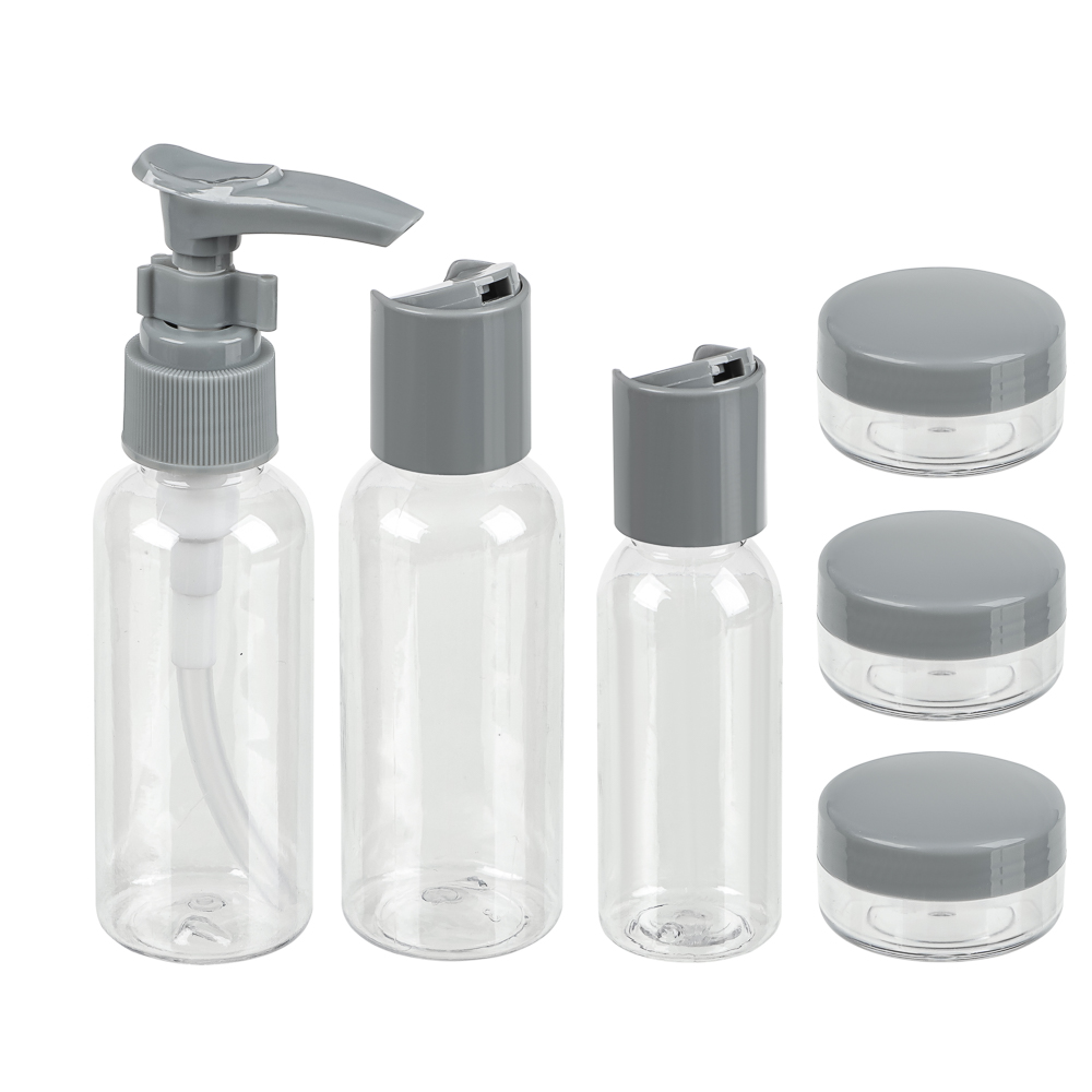 Набор для косметики дорожный 6 предметов (2 шт–50мл,1 шт–30мл, 3 шт–10гр) тм ЮНИLOOK, пластик, 2 цв., арт.№ 357-287