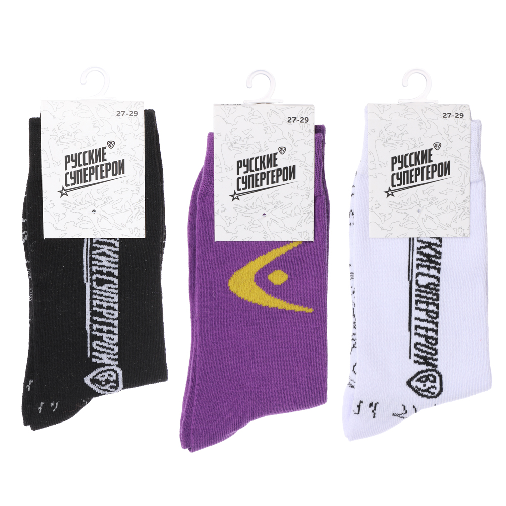 BY Русские Супергерои Носки универс., р.27-29, 85% хлопок, 10% полиэстер, 5% спандекс, разноцветные, арт.№ 019-004