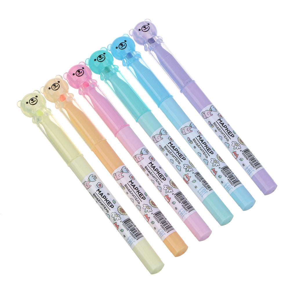 Маркер-выделитель, колпачок в форме мишки, 6 цветов, арт.№ 613-110