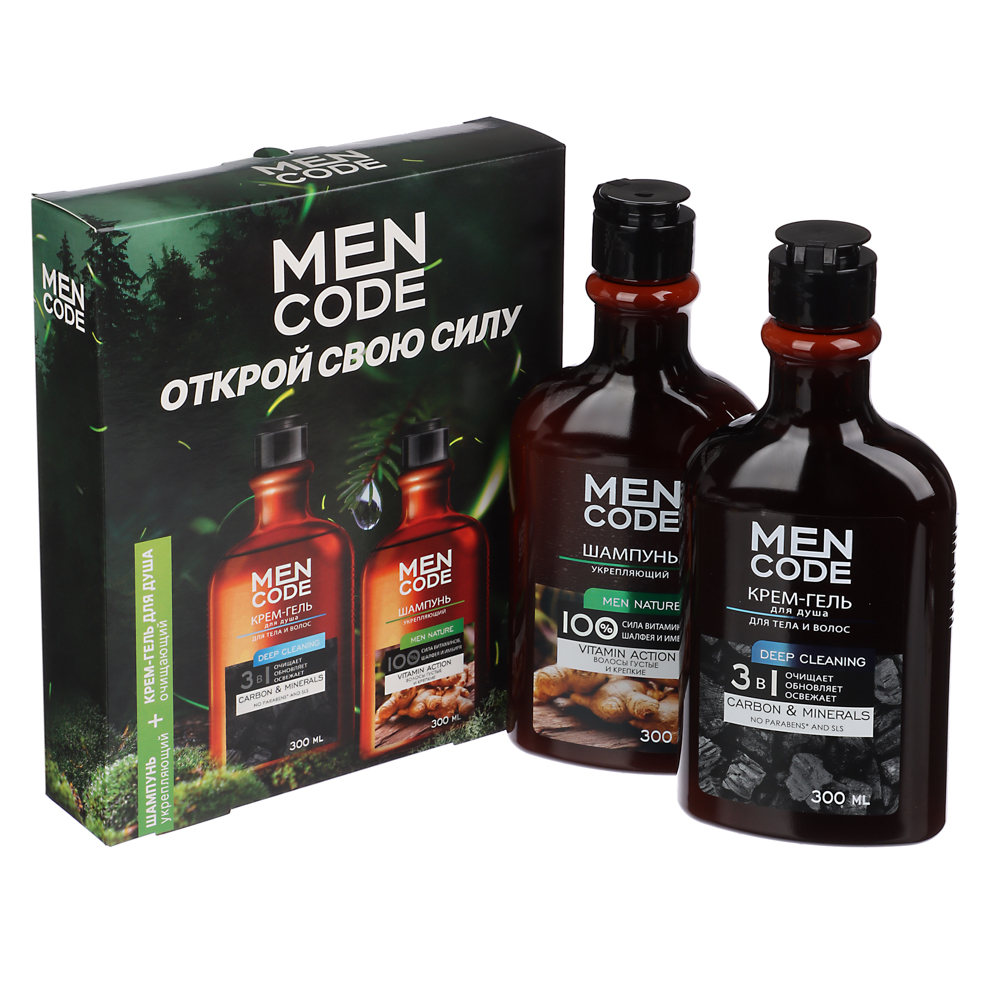 Подарочный набор мужской MEN CODE Открой свою силу: Крем-гель д/душа,300мл+Шампунь д/волос, 300мл, арт.№ 954-045