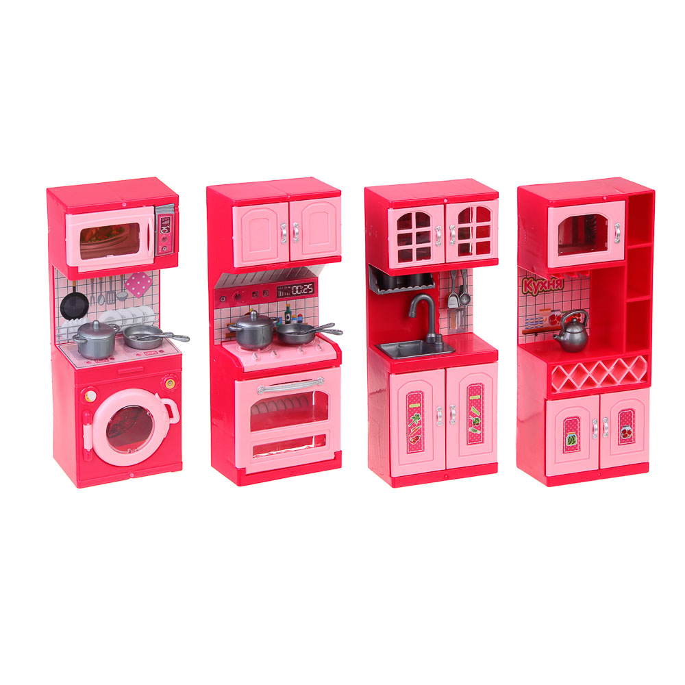ИГРОЛЕНД Мебель для кукол, кухня с акс., ABS, PP, 11,1х5,3х23,6 см, 4 вида, арт.№ 278-118