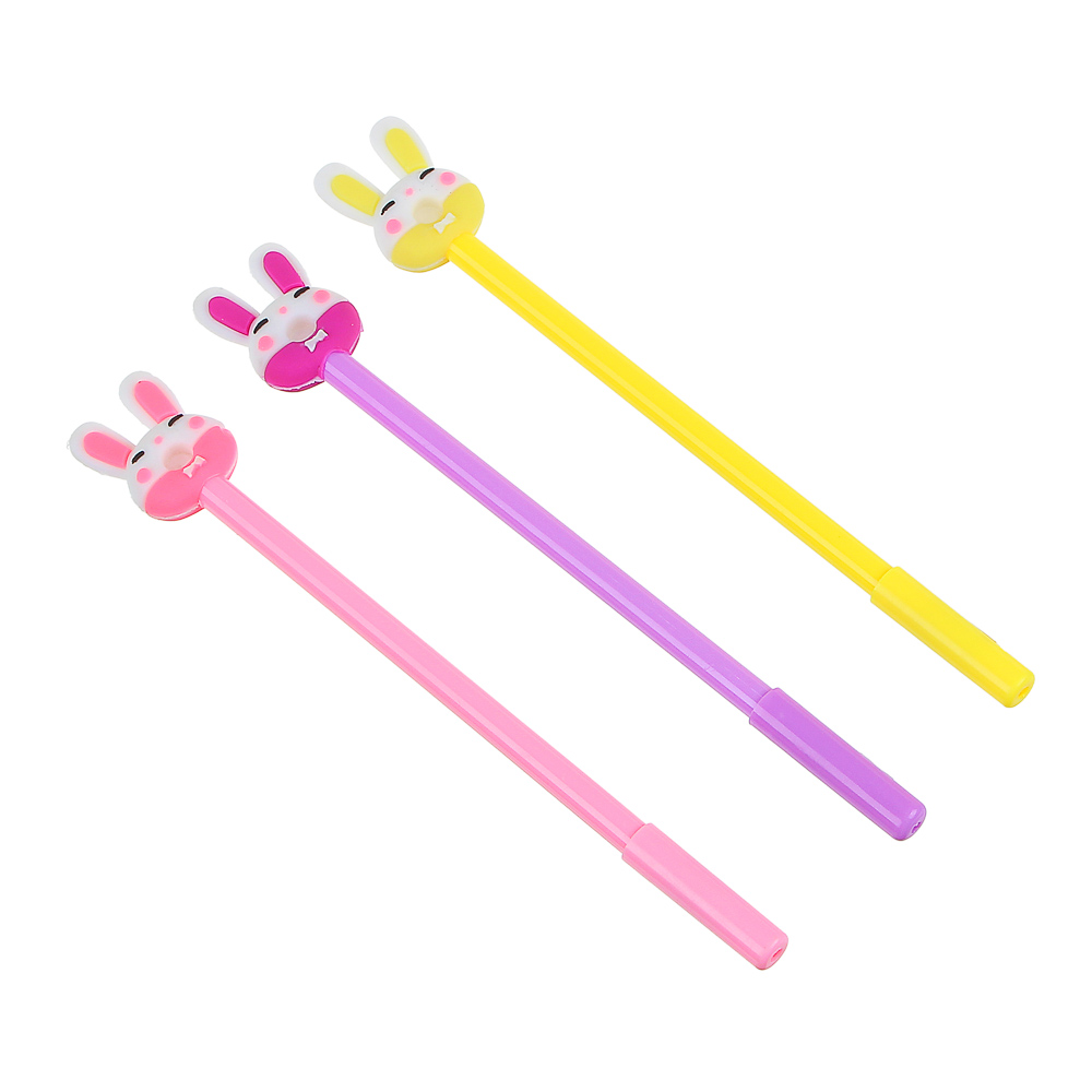 Ручка гелевая, наконечник в форме зайки-пончика, 3 цвета корпуса, 19,5см, силикон, пластик, арт.№ 591-088