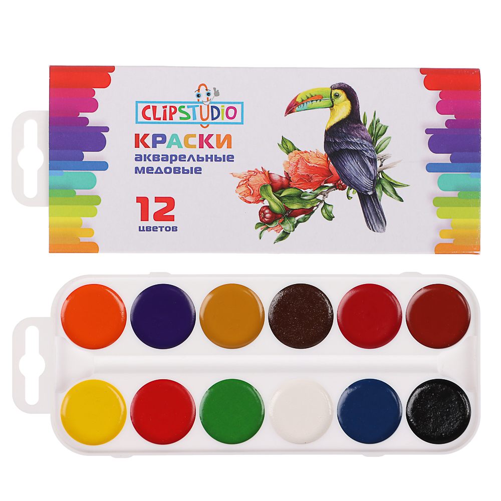 ClipStudio Краски акварельные, 12 цветов, без кисти, в картонной упаковке, арт.№ 583-242
