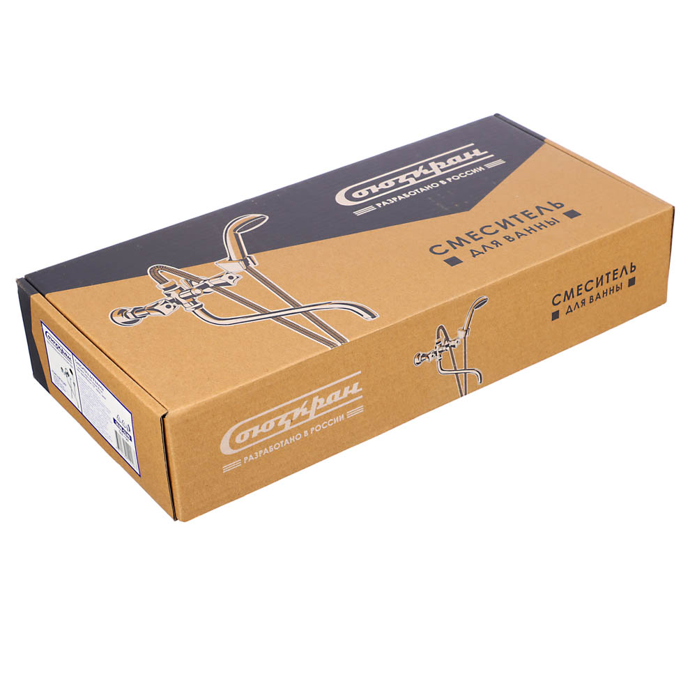 СоюзКран Смеситель для ванны с душем, круглый излив 40см, кер. кран-буксы 1/2, хром, цинк, SK08-S240, арт.№ 567-129