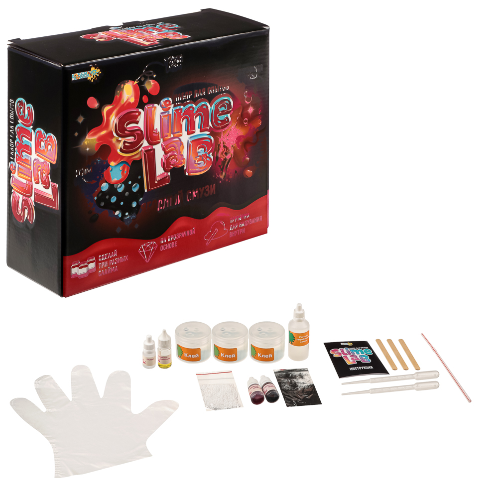 ХОББИХИТ Набор экспериментов серия Юный химик "Slime lab", 21x18,5x8см, 4 дизайна 808, арт.№ 283-166