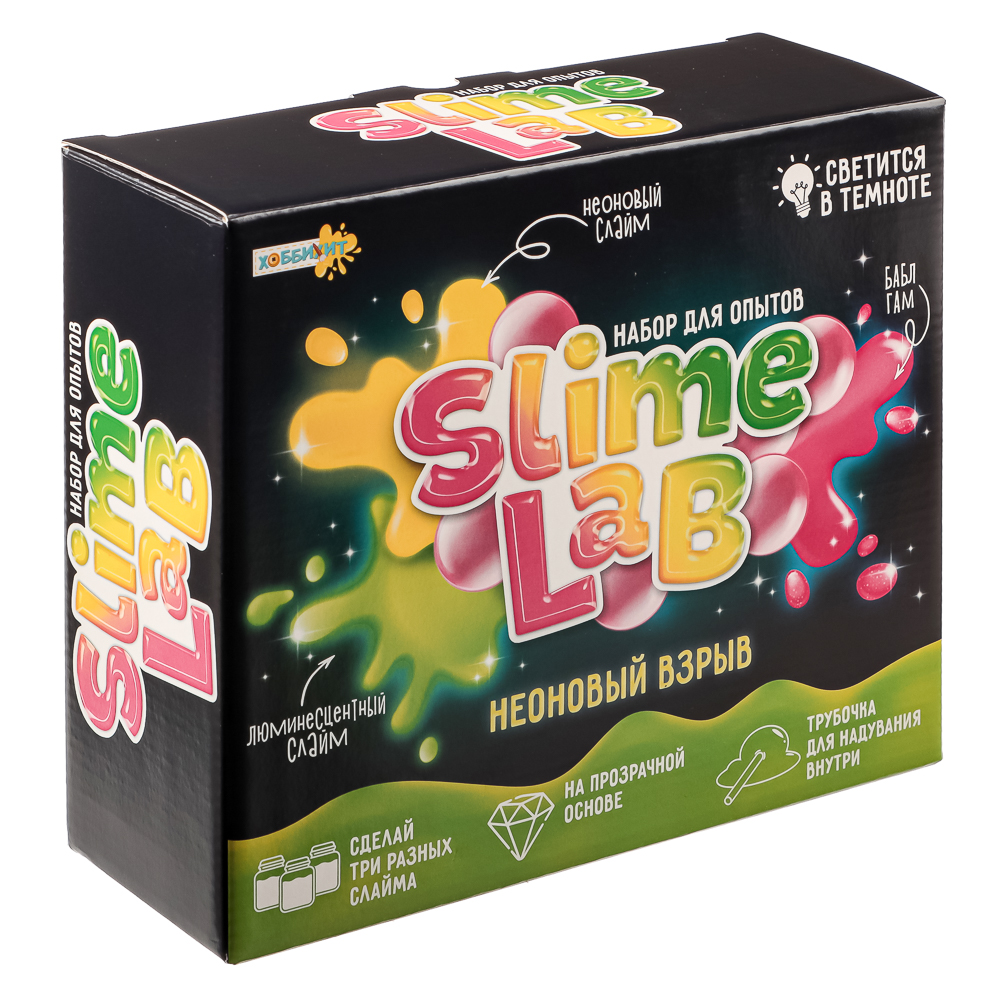 ХОББИХИТ Набор экспериментов серия Юный химик "Slime lab", 21x18,5x8см, 4 дизайна 808, арт.№ 283-166