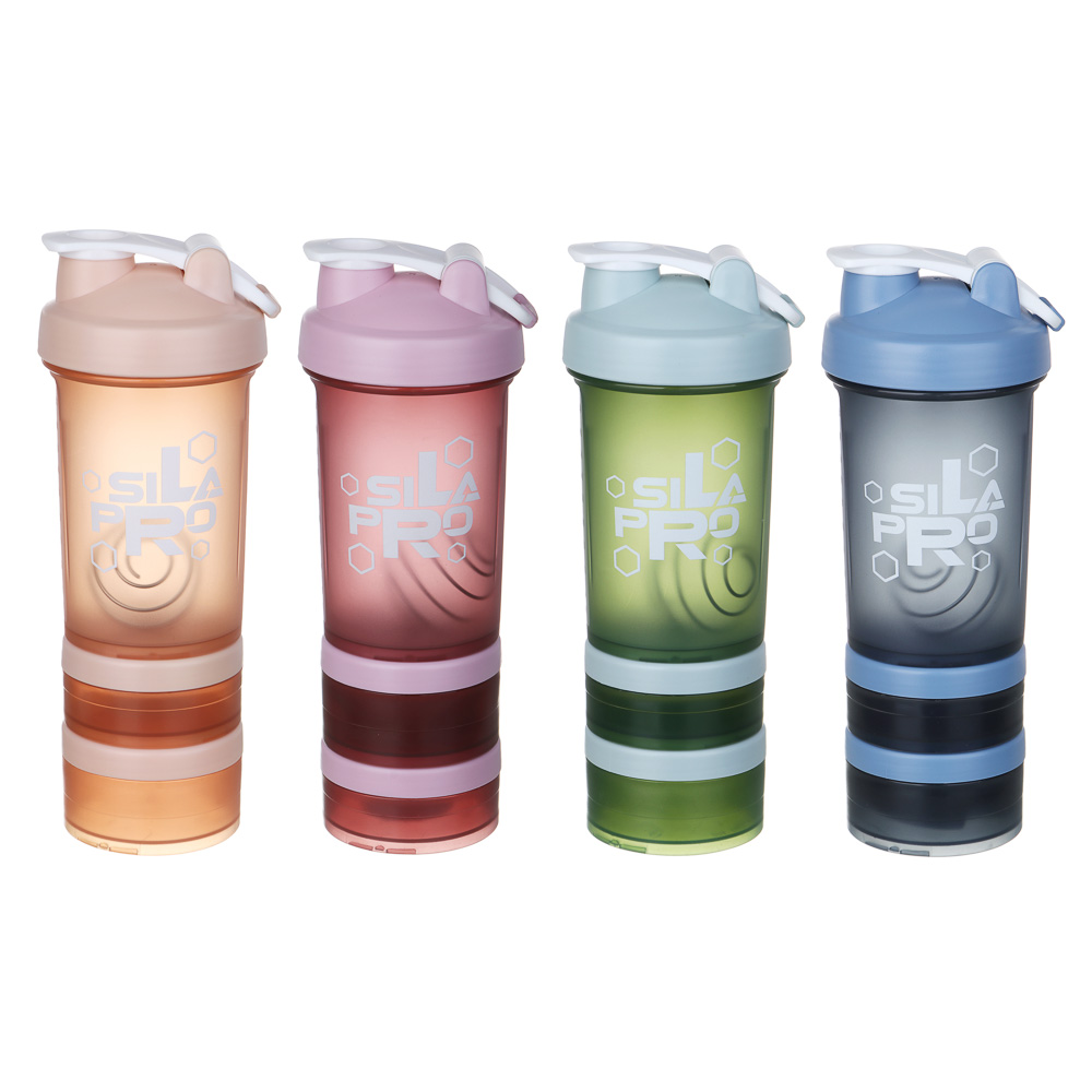 SILAPRO Шейкер спортивный 3 в 1, 500 мл, 26х8см, PC, 4 цвета, арт.№ 088-021
