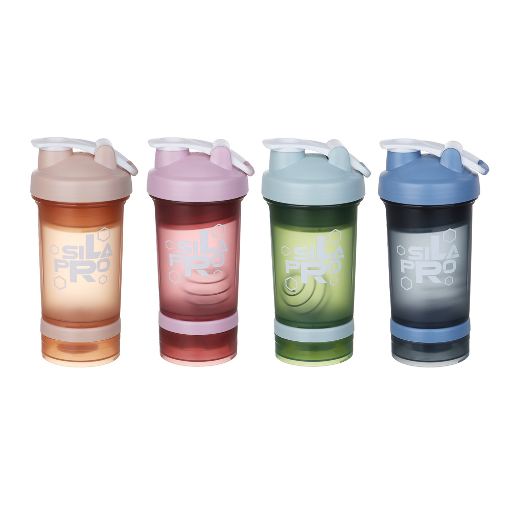 SILAPRO Шейкер спортивный 3 в 1, 500 мл, 26х8см, PC, 4 цвета, арт.№ 088-021