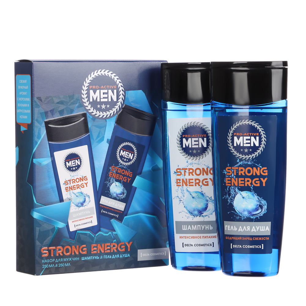 Подарочный набор мужской DC STRONG ENERGY:Гель для душа 250мл+Шампунь 250мл, арт.№ 954-043