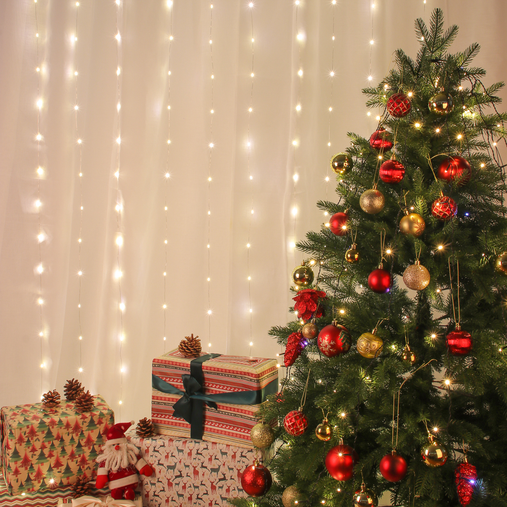 Гирлянда занавес нить 3х3 м СНОУ БУМ, 300 LED, постоянное свечение шампань, 10 нитей, 220В, 50Гц, медь, арт.№ 351-693