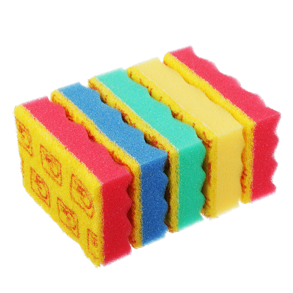 GRIFON Губки для мытья посуды 5шт "Волна", 9,5х6,5х3,6см, с индикатором замены, арт.910-039, арт.№ 441-142