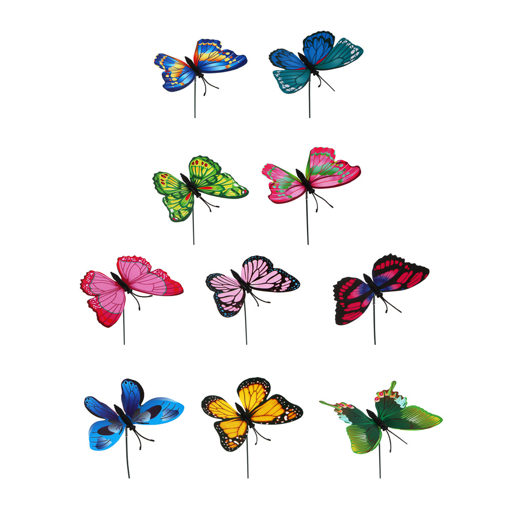 Фигурка на стержне "Бабочка" тм INBLOOM, набор 10шт, 8х25см, пластик, металл, арт.№ 153-211
