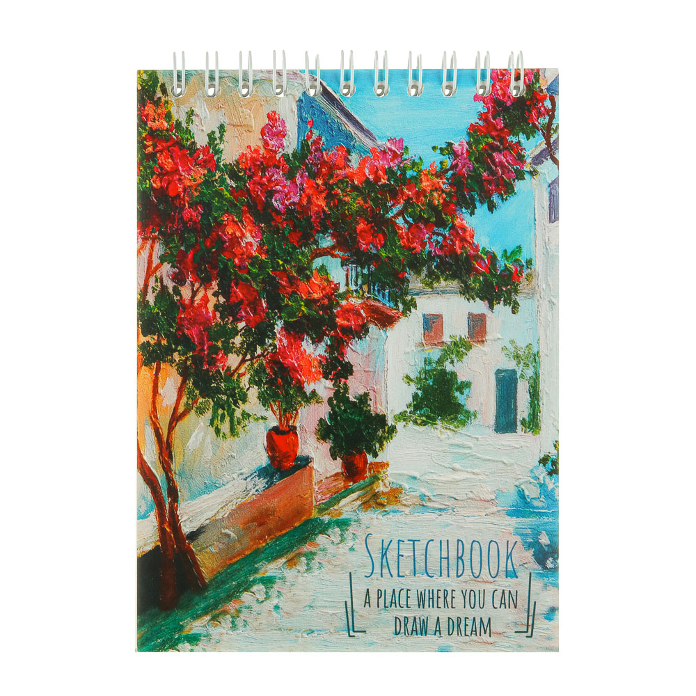 Скетчбук А6, 14,5х14,5см, 40л. обл.картон, блок 100г/м2, спираль сверху, тв. подложка, 4 дизайна, арт.№ 515-027