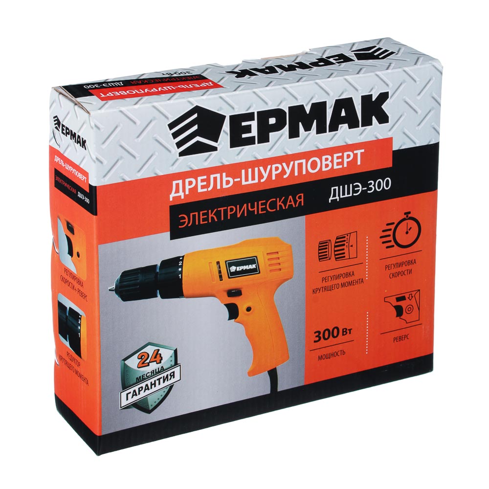 ЕРМАК Дрель-шуруповерт электр. ДШЭ-300, 300 Вт, 0-800 об/мин, 12,5 Нм, 10мм ПРОМО (646-181), арт.№ 646-314