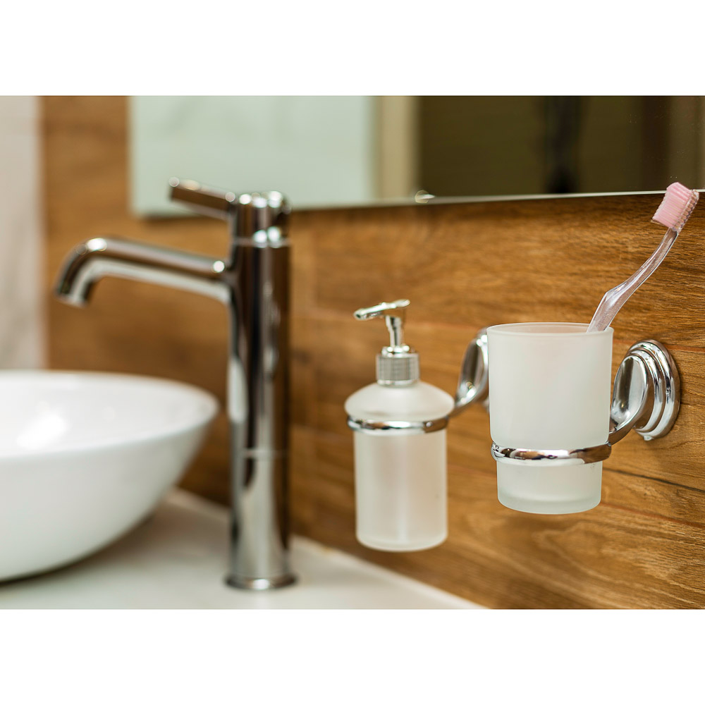 SonWelle Стакан для зубных щеток подвесной с креплением, хром, стекло, арт.№ 555-002