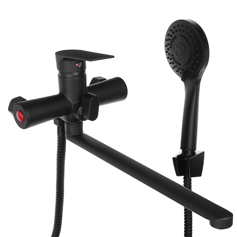 СоюзКран Смеситель для ванны с душем, прямой излив 35см, картридж 35мм, черный, цинк, SK08-P105, арт.№ 567-039