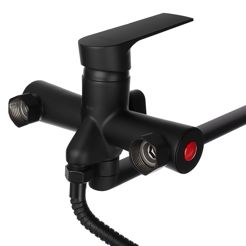 СоюзКран Смеситель для ванны с душем, прямой излив 35см, картридж 35мм, черный, цинк, SK08-P105, арт.№ 567-039