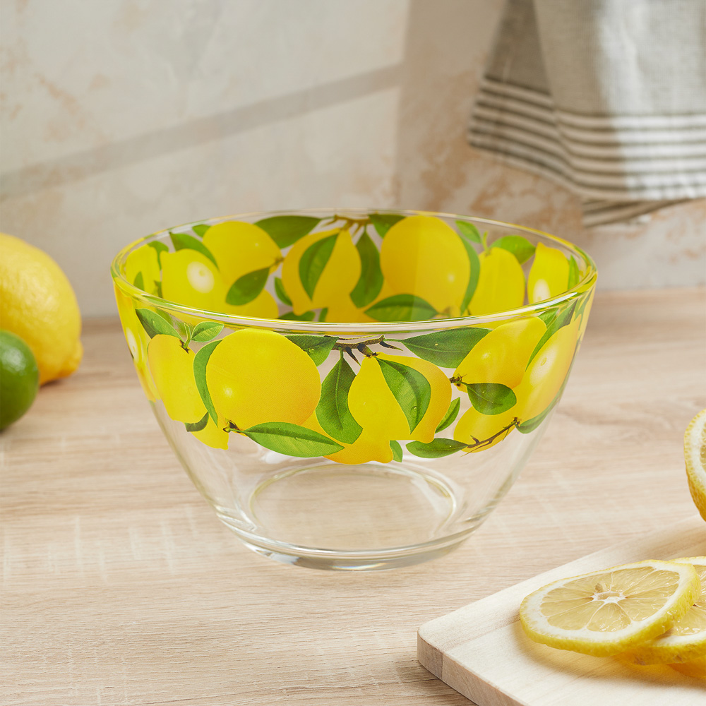 Салатник 1,5л, D-18,8см, Лимоны, стекло, арт.№ 877-688