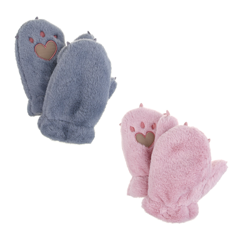 GALANTE Рукавицы детские из эко-меха с аппликацией лапки, р.12, 2 цвета, СЗПВ24-31, арт.№ 363-394