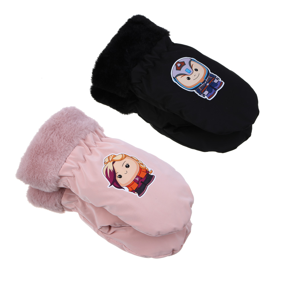 BY Русские Супергерои Рукавицы детские на флисе с термоаппликацией, р.12, 2 дизайна, СЗПВ24-32, арт.№ 363-395