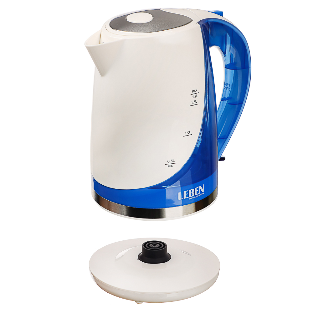 LEBEN Чайник электрический 1,7л, 1850Вт, скрытый нагр.элемент, автооткл., пластик, FK-1508-2, арт.№ 291-029