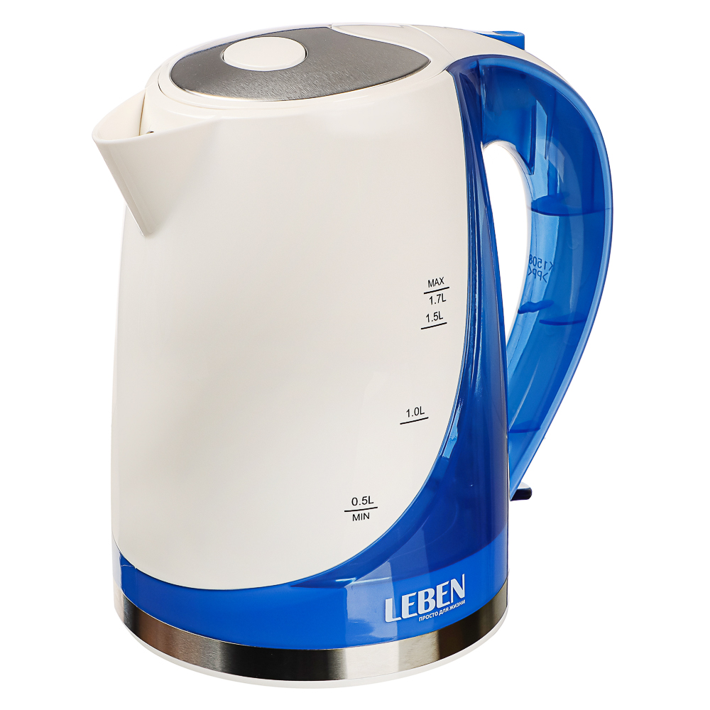 LEBEN Чайник электрический 1,7л, 1850Вт, скрытый нагр.элемент, автооткл., пластик, FK-1508-2, арт.№ 291-029