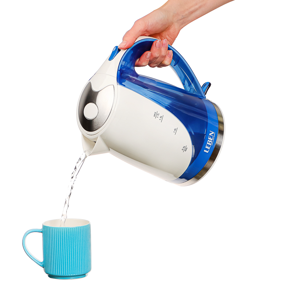 LEBEN Чайник электрический 1,7л, 1850Вт, скрытый нагр.элемент, автооткл., пластик, FK-1508-2, арт.№ 291-029