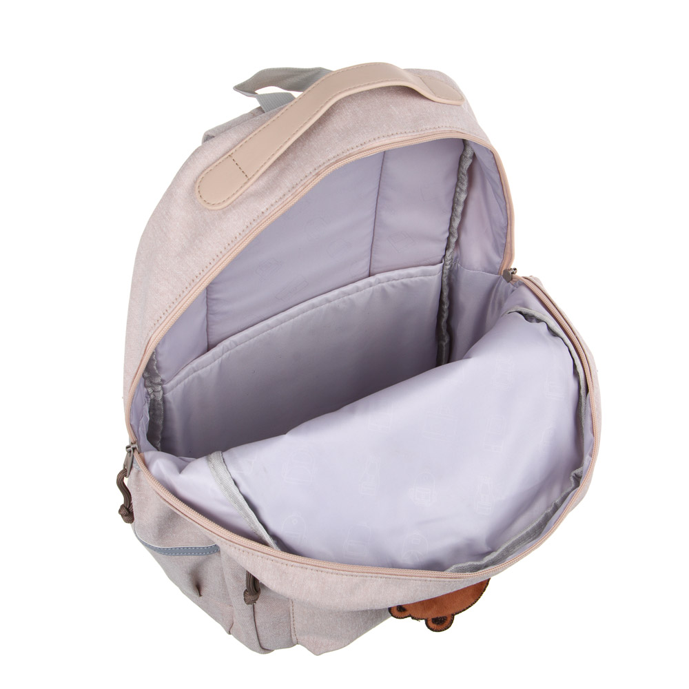 Рюкзак подростковый 45x30x20см, 2 отд., 3 карм., липучка, декор "мишка", ПЭ, иск.кожа, бежевый, арт.№ 254-751