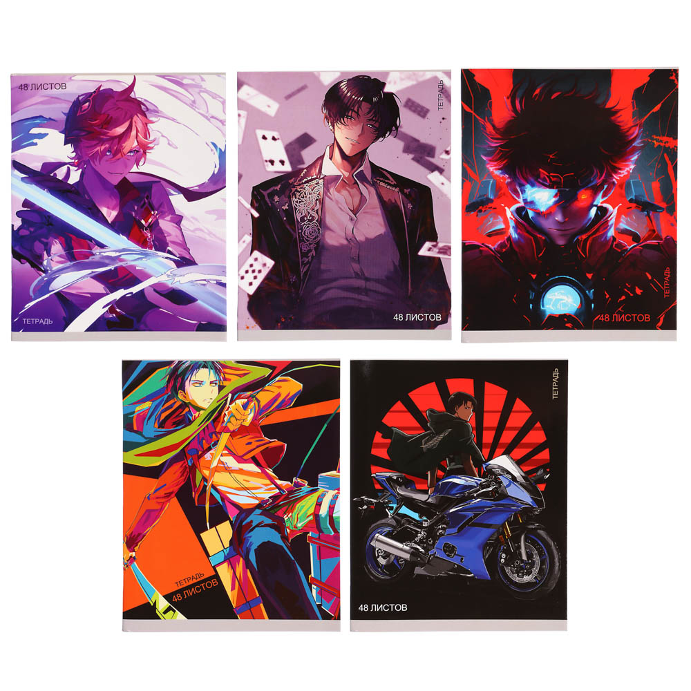 Тетрадь общая 48л. в клетку, офсет, обл. импортный картон, скрепка, “Аниме 1”, УФ лак, арт.№ 578-131