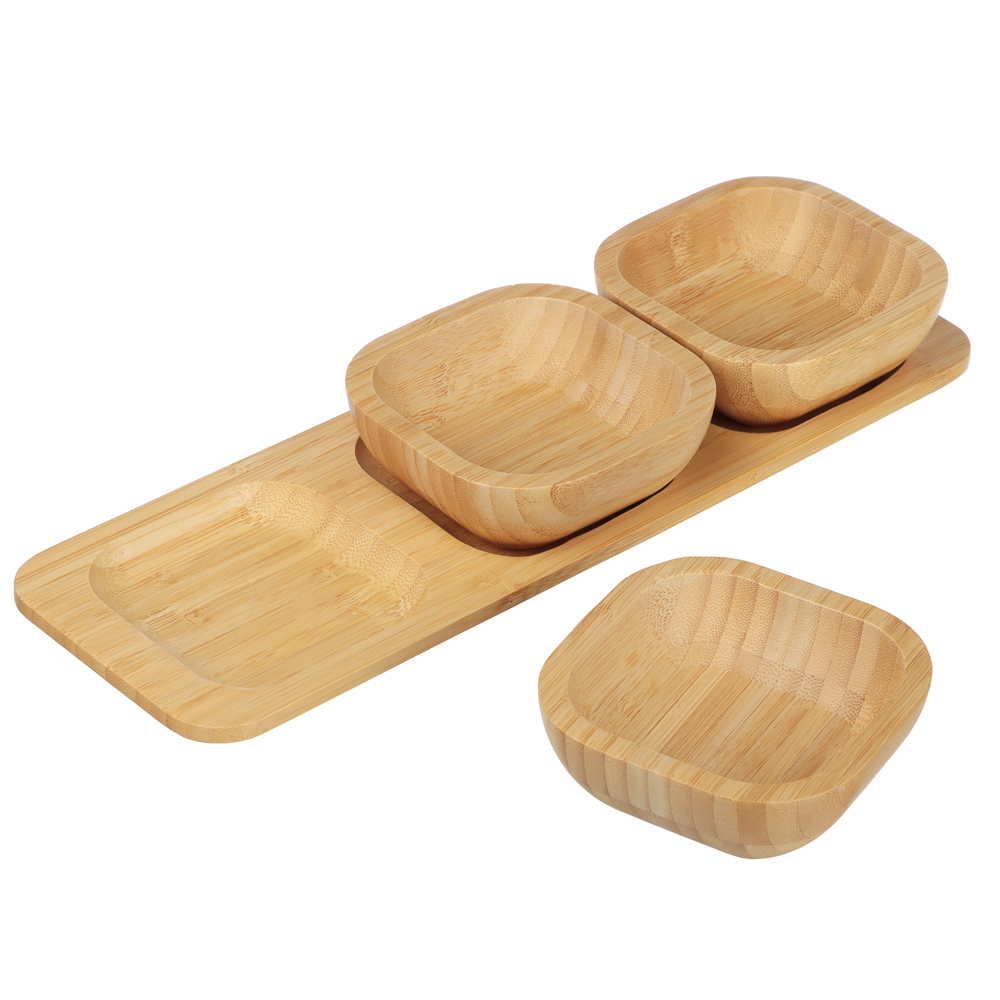 SATOSHI Набор для закусок на подставке 4пр., бамбук, 33х10.8х4.7см, арт.№ 883-551