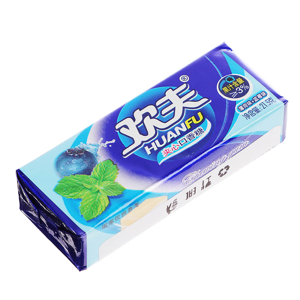 Жевательная резинка кубики с наполнителем HUANFU, 21,5 гр, черника-мята, арт.№ 347-451