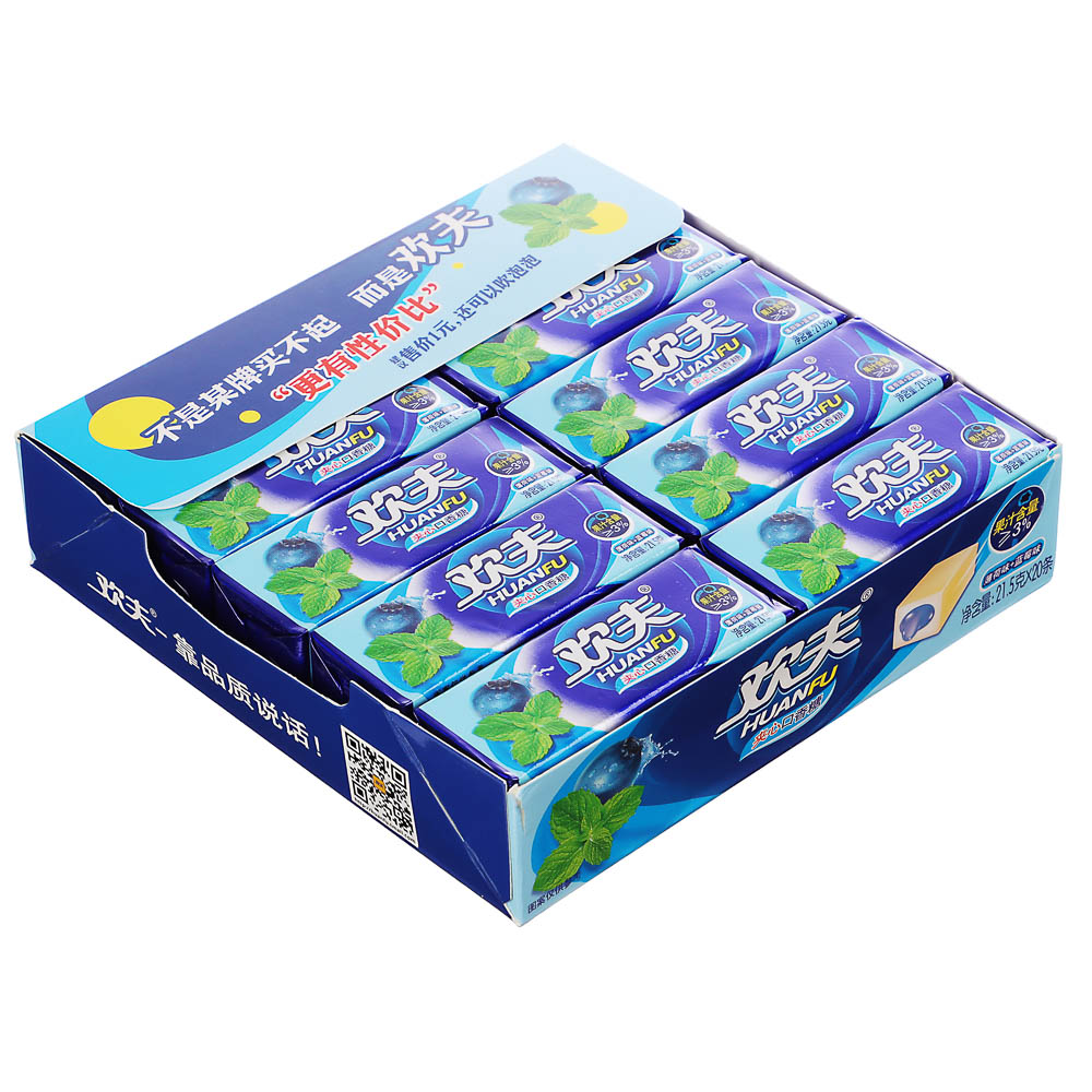 Жевательная резинка кубики с наполнителем HUANFU, 21,5 гр, черника-мята, арт.№ 347-451