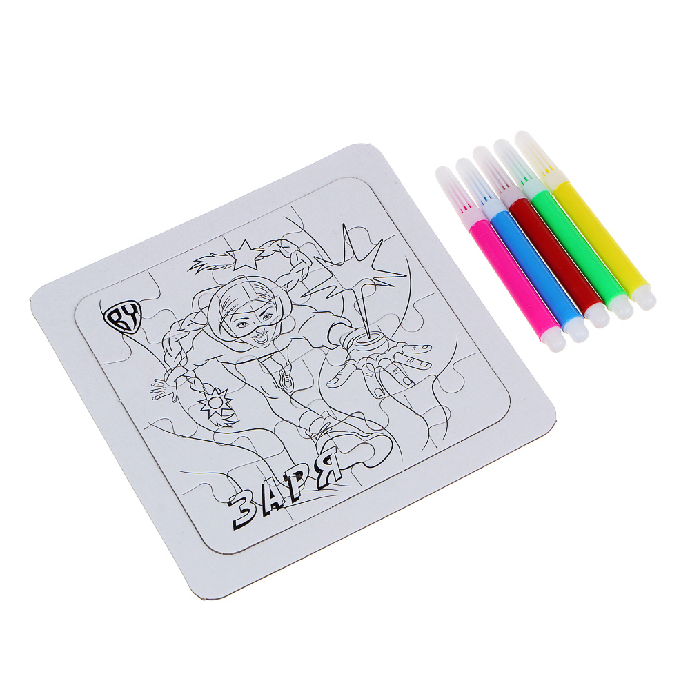 ПРОМО Набор Пазл-раскраска 14x14 см, с набором фломастеров, герои вселенной BY, 6 дизайнов, арт.№ 284-260