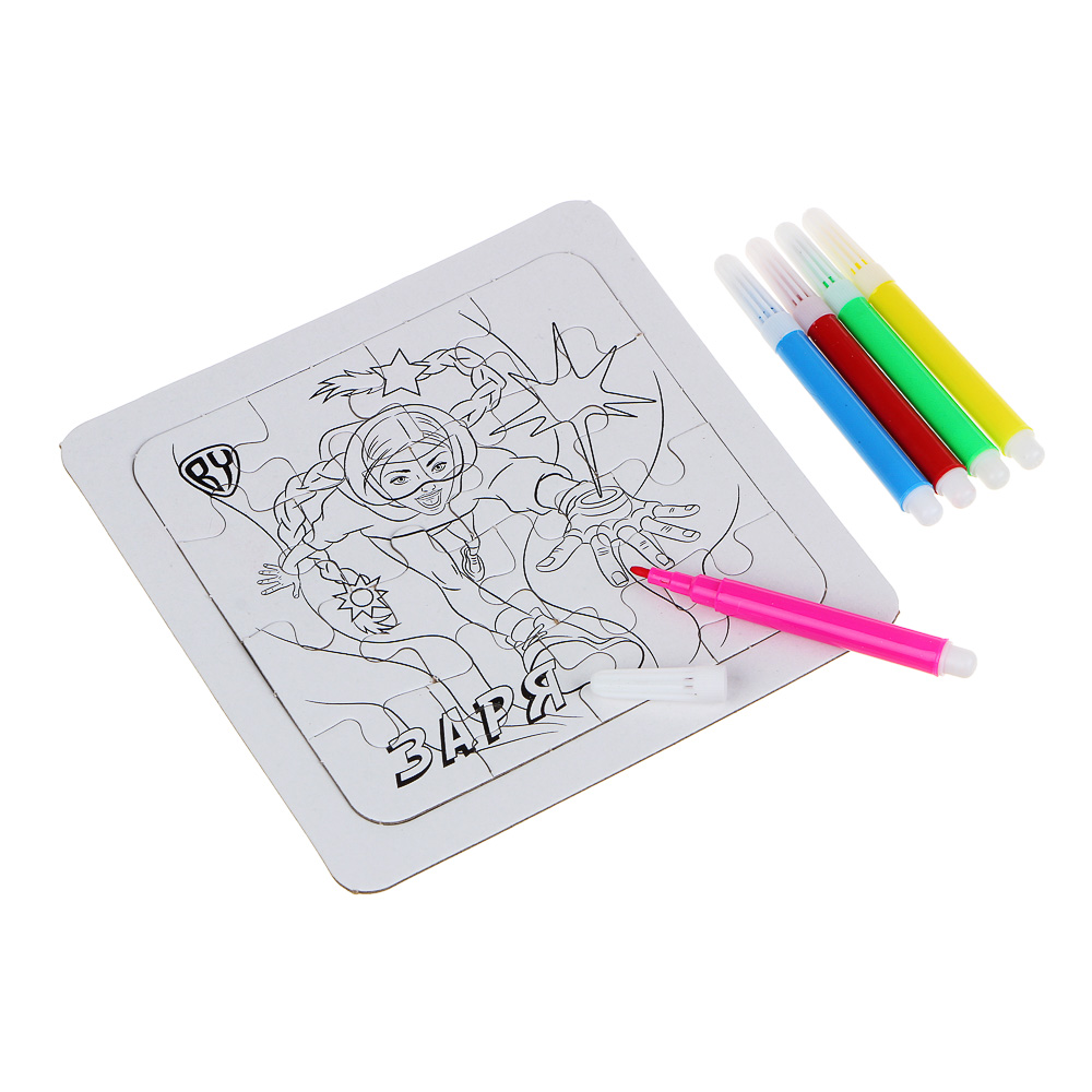 ПРОМО Набор Пазл-раскраска 14x14 см, с набором фломастеров, герои вселенной BY, 6 дизайнов, арт.№ 284-260