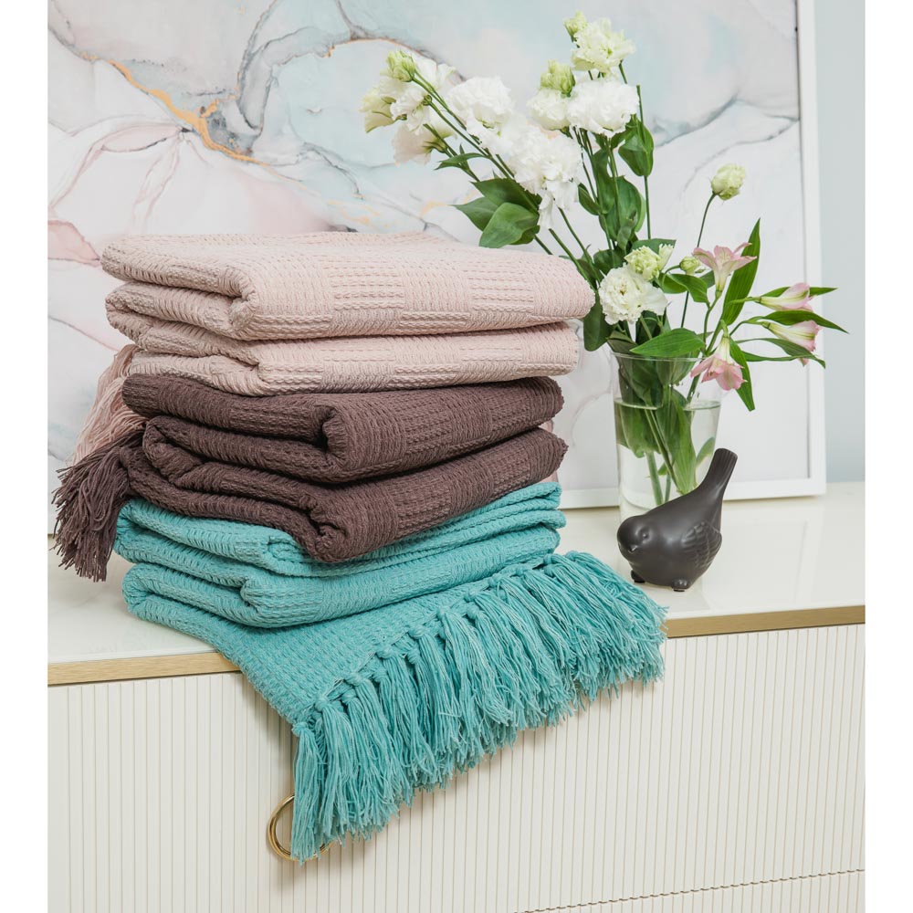 PROVANCE Мятный Латте Плед вязанный с кисточками 130х170см, 85% полиэстер 15% акрил, 3 цвета, арт.№ 488-035