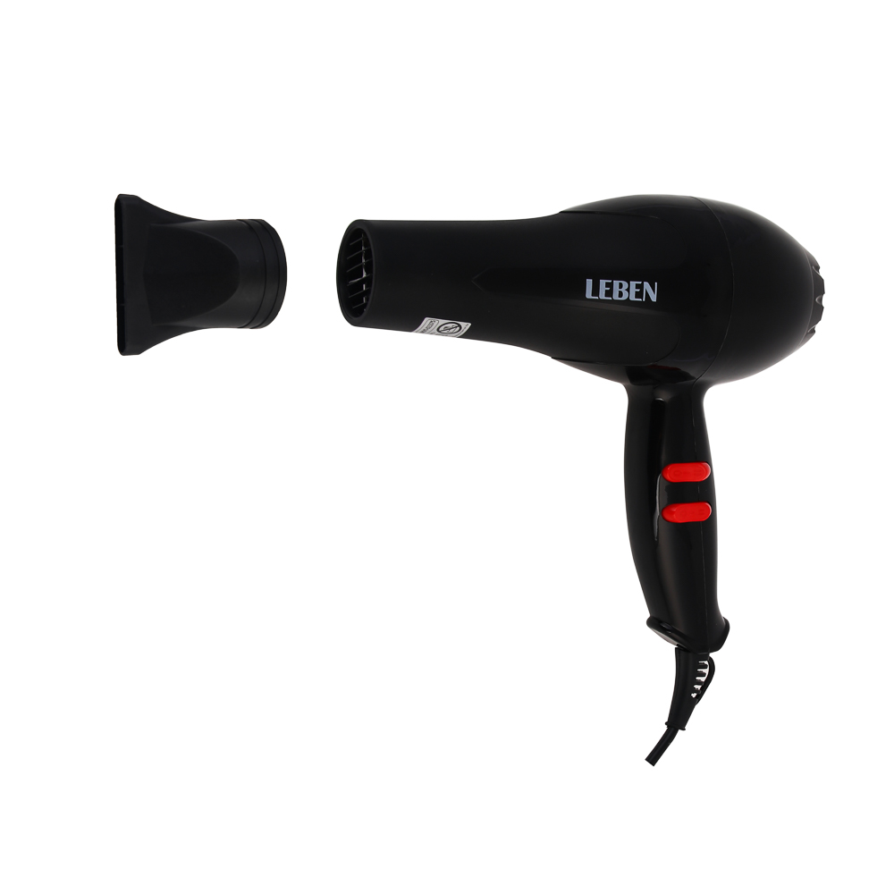 LEBEN Фен для волос, 900 Вт, 2 скорости, 2 темп.реж., черный, концентратор, арт.№ 259-226