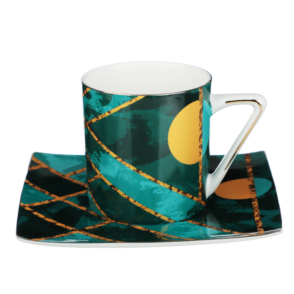 MILLIMI Геометрия ультрамарин Набор кофейный 2 пр., 180мл, 14см, костяной фарфор, арт.№ 802-411