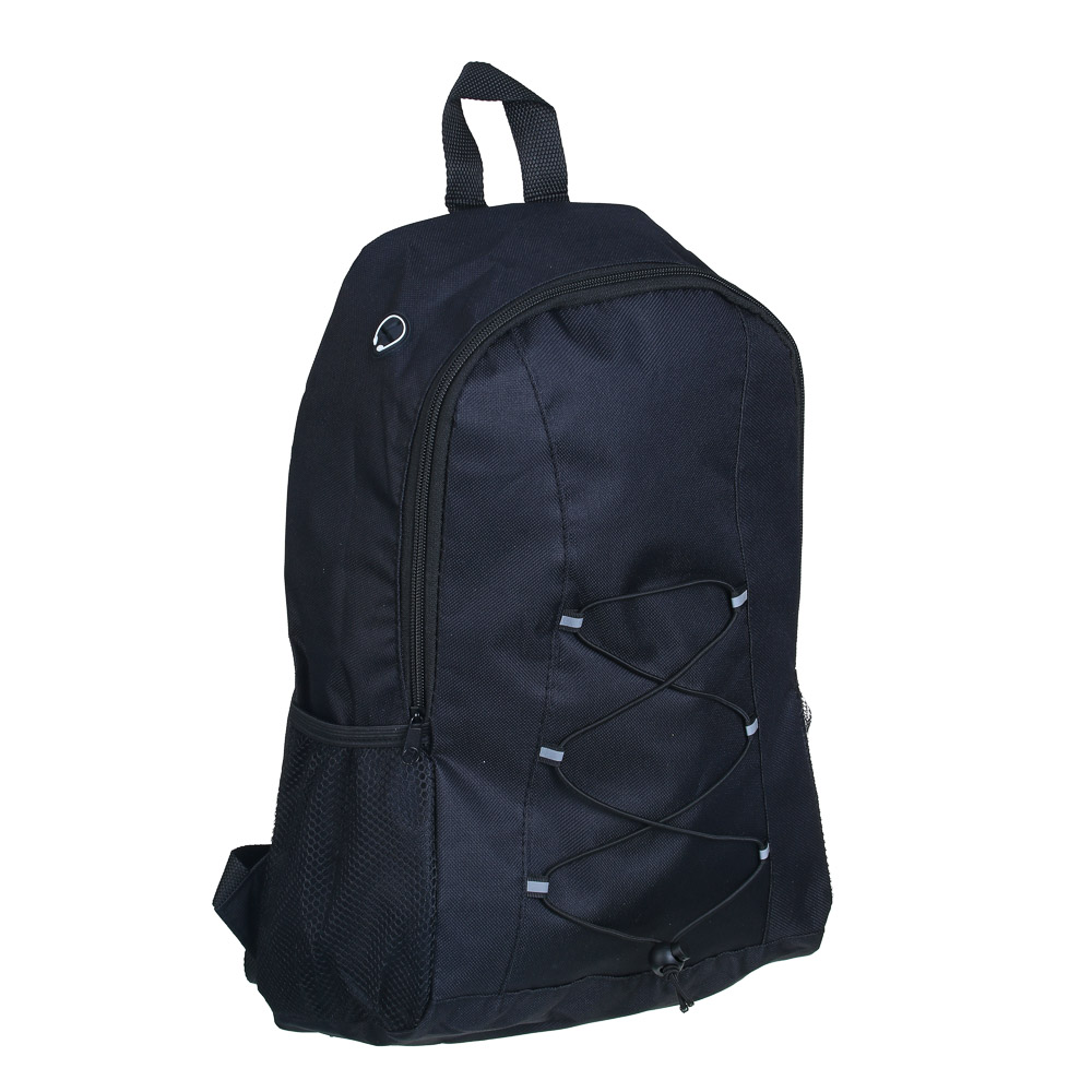 Рюкзак универсальный 40x35x11см, 1 отделение на молнии, 2 бок.кармана, шнуровка - утяжка, ПЭ, черный, арт.№ 254-648