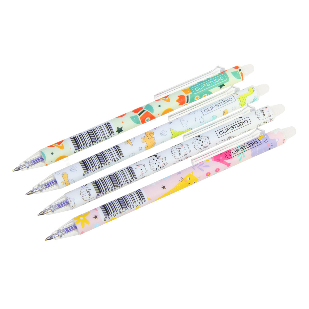 Авторучка гелевая ClipStudio "пиши-стирай" синяя, наконечник 0,6 мм, 4 дизайна, арт.№ 614-110