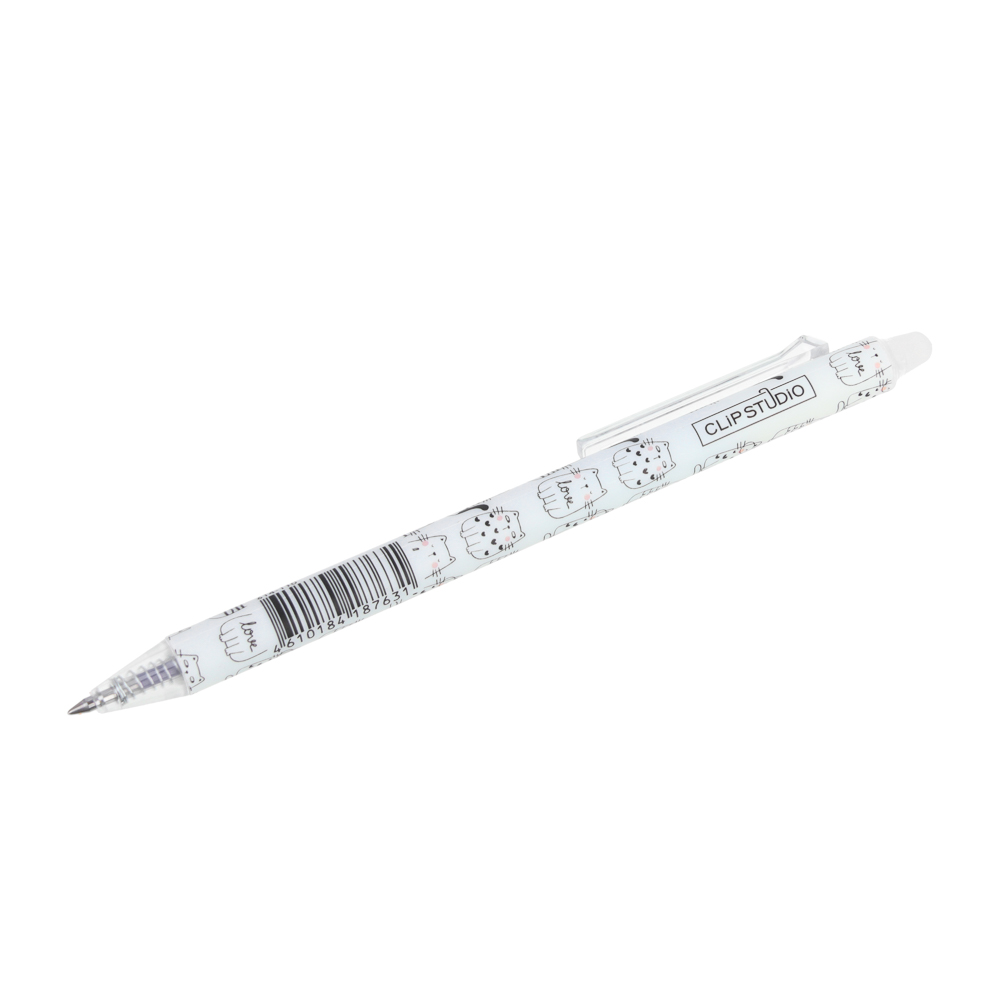 Авторучка гелевая ClipStudio "пиши-стирай" синяя, наконечник 0,6 мм, 4 дизайна, арт.№ 614-110