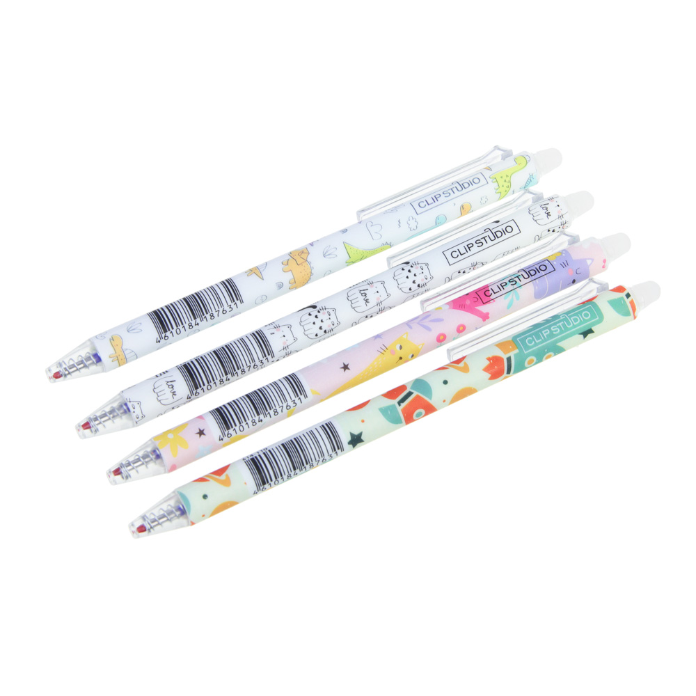 Авторучка гелевая ClipStudio "пиши-стирай" синяя, наконечник 0,6 мм, 4 дизайна, арт.№ 614-110