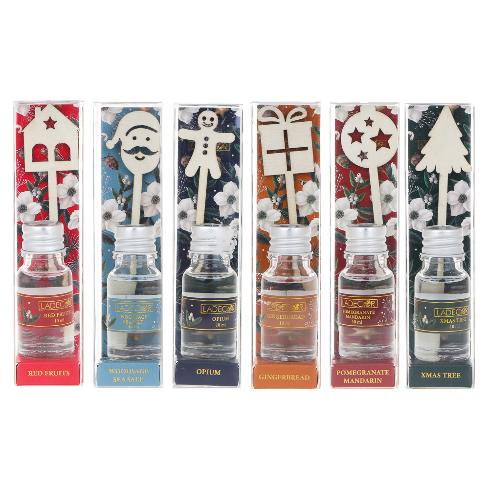 LADECOR Аромадиффузор,10мл(WoodsageSeaSalt/PomegranateMandarin/Gingerbread/Redfruits/Xmastree/Opium), арт.№ 773-002
