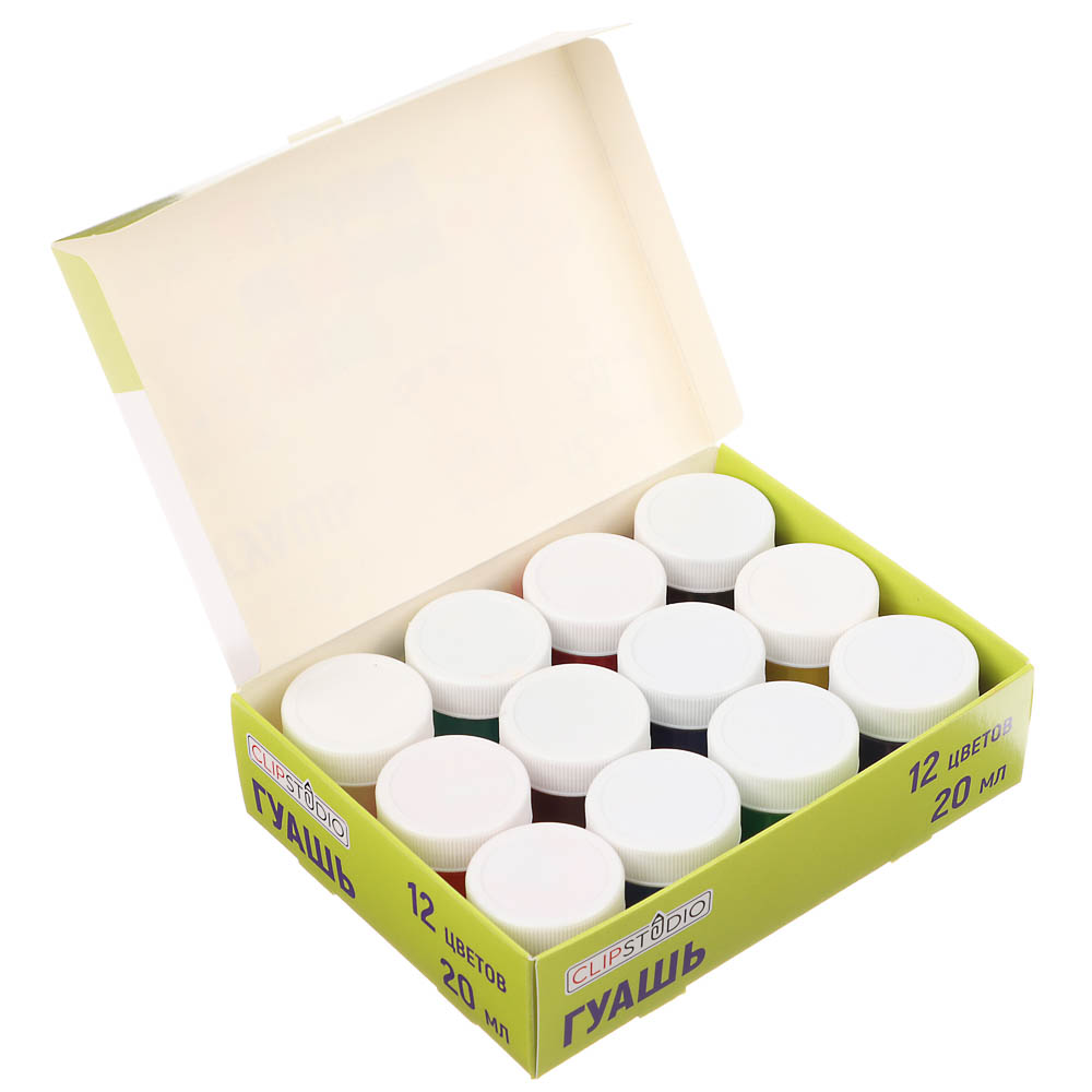 Гуашь 12цв. ClipStudio объем баночки 20мл, арт.№ 583-249