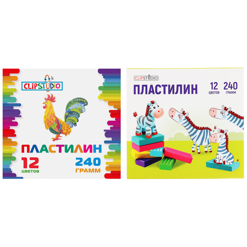 Пластилин 12цв. ClipStudio 240 грамм в картонном выдвижном пенале, арт.№ 583-253