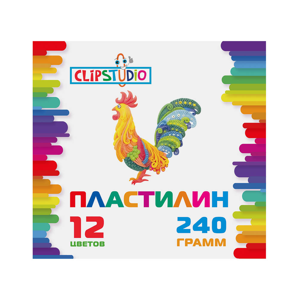 Пластилин 12цв. ClipStudio 240 грамм в картонном выдвижном пенале, арт.№ 583-253