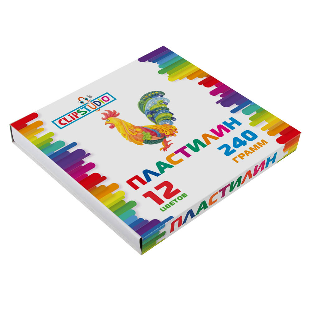 Пластилин 12цв. ClipStudio 240 грамм в картонном выдвижном пенале, арт.№ 583-253