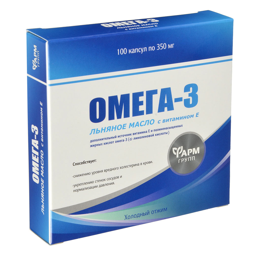 БАД Омега-3, льняное масло с витамином Е, капсулы 350мг, № 100, арт.№ 015-105